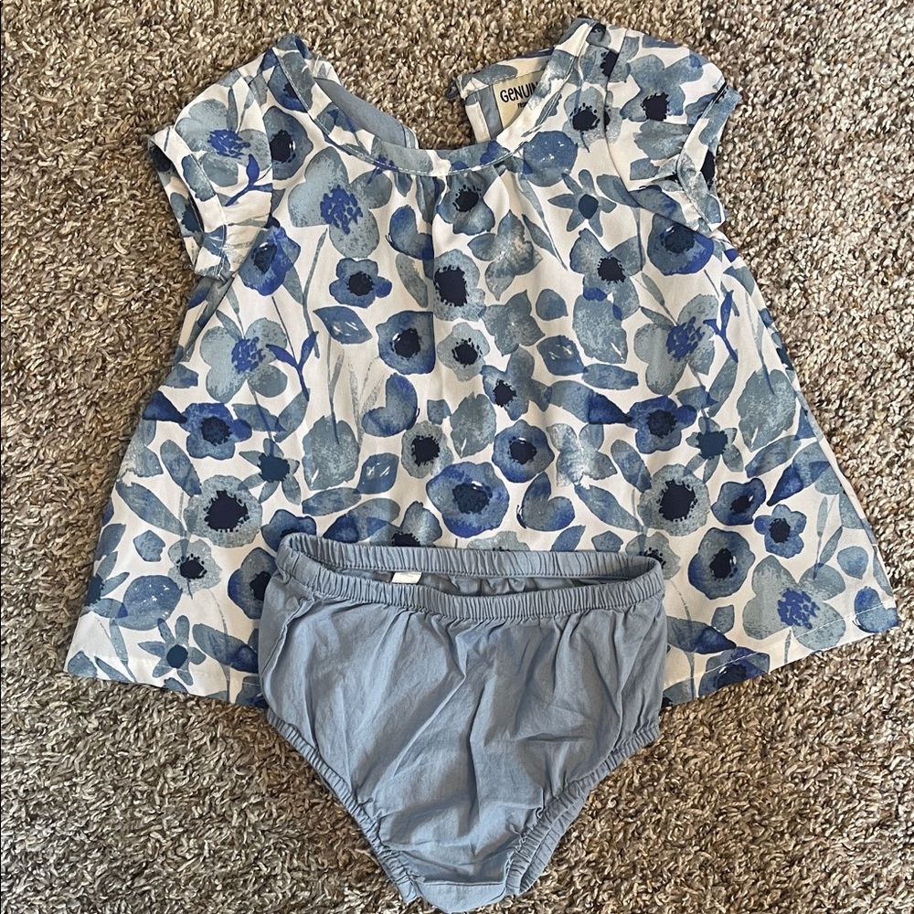 OshKosh B'gosh Blue Floral Dress & Diaper Cover Set